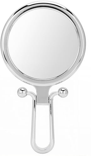 1 faltbarer Handspiegel mit Griff, Doppelseitig 1x & 10x Vergrößerung, Silberner Kompaktspiegel für Präzises Make-up unterwegs und Zuhause
