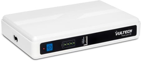 VulTech UPS60PWTC-DC Mini UPS 4350mAh 60Watt 0ms Gruppo di Continuità Portatile per Router Wireless Modem Telecamera Power Bank Smartphone USB 2.4A 12W + Type-C PD/QC3 45W + 2 DC 12V, bianco