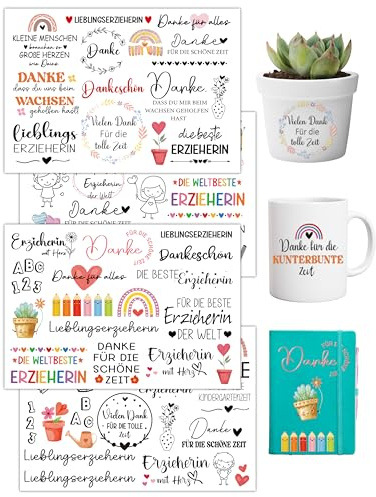Rub On Sticker Abschiedsgeschenk Erzieherin - DIY Deko Transferfolie | Perfektes erzieherin geschenk abschied Wasserfeste rub ons & danke aufkleber für Glas Ideales abschiedsgeschenk kindergarten