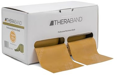 TheraBand Profesional Resistance Band, 45 m, Gold Max Strength Elite Latex Professional Elastic Bands For Upper and Lower Body Exercise, Physical Therapy, Pilates, & Rehab, Dispenser Box, 20180