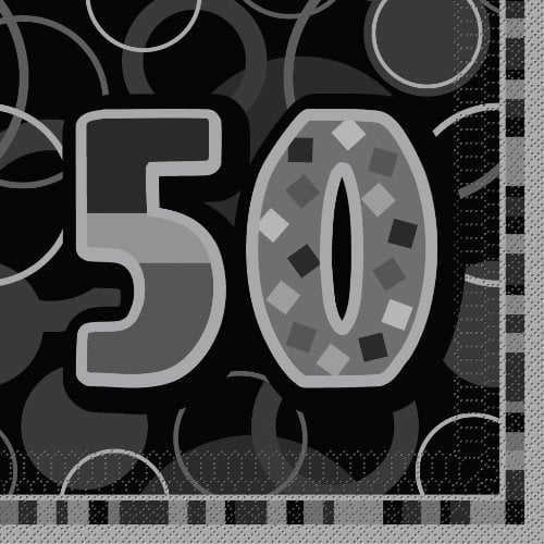 Unique Party 28482 - Glitz Black 50th Birthday Paper Napkins, Pack of 16