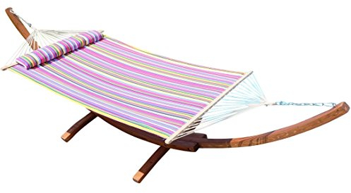 ASS 410cm XXL Luxus Hängemattengestell aus Holz Lärche mit Hängematte Limited Edition (Edelstahl - GEPOLSTERT) mit Stabhängematte von