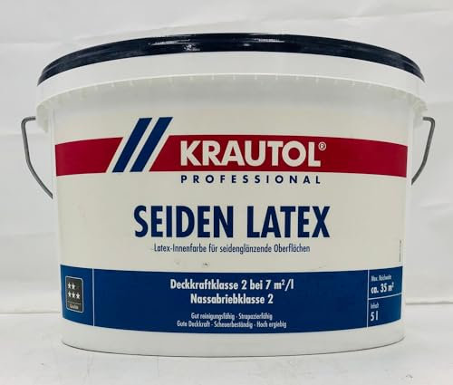 Krautol Seiden Latex weiss, 5 Liter, strapazierfähige Innenfarbe für seidenglänzende Oberflächen