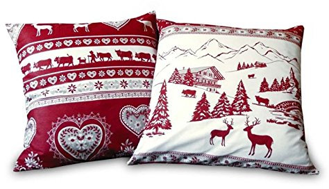Confezioni Giuliana Coppia Cuscini ARREDO Tirolese MARMOLADA Bianco Rosso cm 40x40 Cuscino tirolo