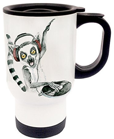 ilka parey wandtattoo-welt Thermobecher Thermotasse Coffee to go Becher Tee Kaffee campingbecher Reisebecher DJ Lemur Diskjockey tb015