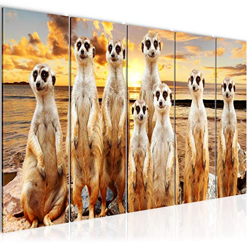 Runa Art Wandbild XXL Afrika Erdmännchen Wohnzimmer Schlafzimmer 200 x 80 cm Beige Braun 5 Teilig - Made in Germany - 005555b