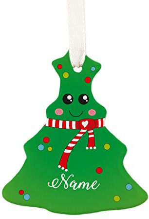 Herz & Heim® Keramik Geschenk-Anhänger Tannenbaum mit gratis Namensaufdruck - individueller Baumschmuck Grün