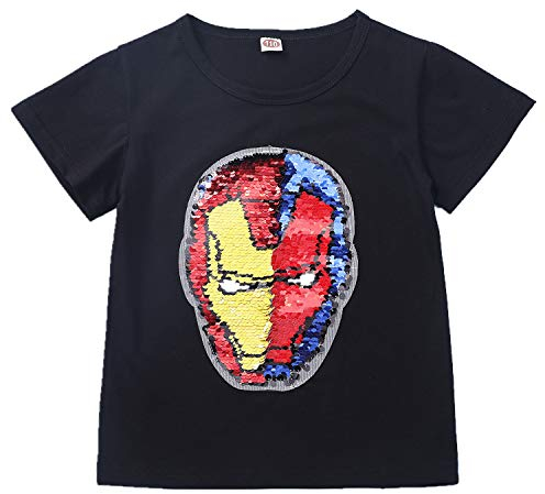 I pass Superhelden-T-Shirt für Jungen und Mädchen, wendbar, Pailletten, Magisches T-Shirt, Baumwolle, 3 – 8 Jahre (110 – 150 cm), Z1 Herren Eisen., für 5- bis 6-Jährige