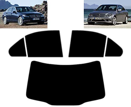 Passgenaue Tönungsfolie für-Mercedes C Class W204 4-Türen Limousine 2007-2013 Heck/Seitenscheiben (05% Tiefschwarz)