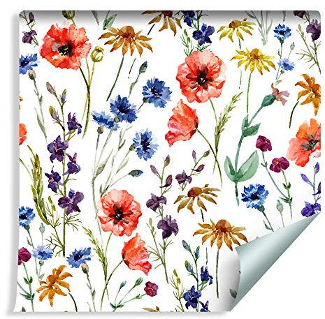 Muralo Tapete Mohn, Kornblume und Kamille Vlies Botanik Milieu blumig - 241881811