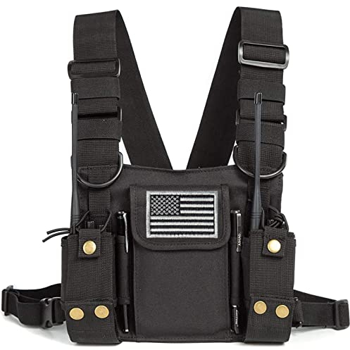Radio Shoulder Holster Chest Harness Holder Vest Rig for Two Way Radio Chest Front Pack Pouch Walkie Talkie Case with Front Pouches for Kenwood Arcshell Retevis Baofeng UV-5R F8HP UV-82