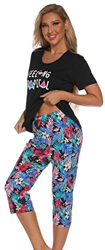 Misscoo Ensemble de Pyjama Femme Coton Manche Courte Vêtements de Nuit Fille Sleepwear Idéal pour Printemps et été