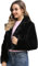 atokiss Warme Winterjacke für Damen, Kunstfell, Cropped-Jacke, Mantel, Revers, Kunstfell, flauschiger Mantel, Outwear, Schwarz, S