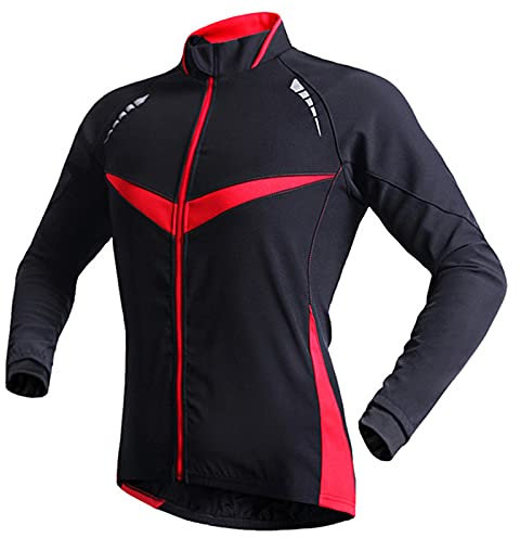 TDHLW Veste de Cyclisme d'hiver Femmes Imperméable Respirant Chaud Polaire Manteau de Vélo Réfléchissante Coupe-Vent Softshell Veste de Cyclisme en Plein Air,Rouge,M