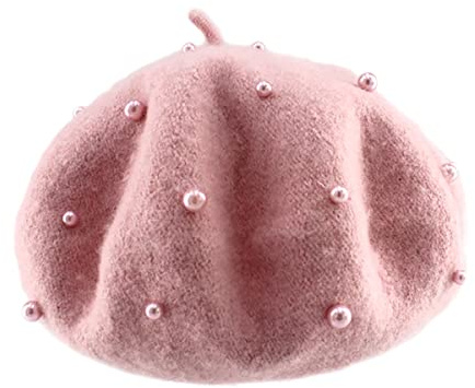 Cozylkx Kinder Wolle Baskenmütze, Winter Französisch Stil Mädchen Baskenmütze mit Perlen Schöne Beanies Mützen für 3-7 Jahre Mädchen, Rosa