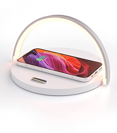 COLSUR LED Desk Lamp with Wireless Charger, Table Lamp with Touch Control, 3 Brightness Levels, Cell Phone Holder and Eye-Caring Night Light for Kids Adult Home Bedroom Office