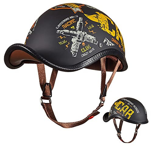 SDFGDFD Mezzo Casco Aperto per Motocicletta,Mezzo Casco da Motociclista retrò Portatile Jet Casco Scodella ECE/DOT Omologato Retro Casco Moto Aperto
