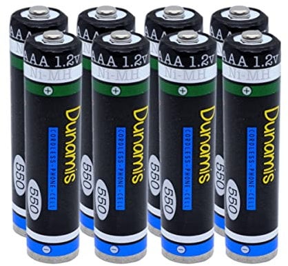8 Stück Dunamis AAA wiederaufladbare Batterien 550 mAh – vorgeladene NI-MH Akkus Batterien geeignet für schnurlose Telefone, Panasonic, Philips, Siemens, Binatone usw