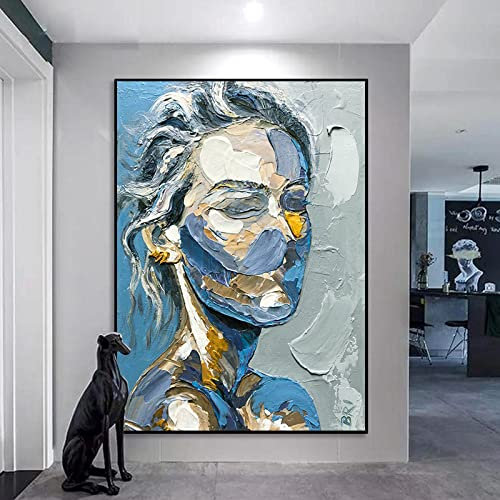 Acrylbilder handgemalt auf Leinwand, Textur 3D dicke Figur abstrakt mädchenhaft modern elegant retro / Abstrakter moderner Luxus / für Familienwand Wohnzimmer Esszimmer Home Art Decor Company,Blau