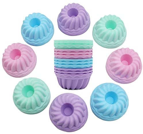 scalingscal 12 Stück Gugelhupfform Silikon Backform Silikon Gugelhupf Backform Mini Bundt Cake Mould Set Wiederverwendbare Cake Moulds für Kuchen Dessert Schokolade Pudding Gelee, 4 Farben