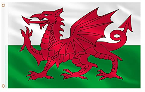 AhfuLife Wales Flagge 150 x 90 cm,4 Stück Große Walisische Nationalflaggen Doppelseitig mit Messingösen für St. David's Day 2024 Euro Song Contest Olympische Party Bar Deko