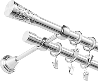 Fenster DEKOR - Gardinenstange Wandmontage 2-läufig 120 cm - Vorhangstange aus Stahl mit 24 Ösen und Clips - Gardinen Stange Stahl - Gardinenstangen im Set mit Dübel - Elegante Vorhangstangen