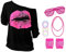 Aomig 80er 90er Jahre Outfit Damen, 5PCS Faschingskostüme Mit T-Shirt, Stirnband, Ohrring, Halskette, Brille - Set Für Frauen Kleidung Neon Party Karneval (XXL)