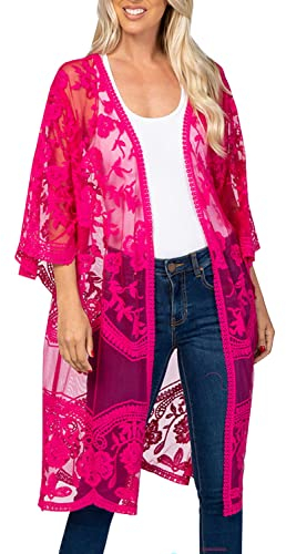 YOUKD Cardigan en Dentelle pour Femmes Voir à Travers Robe Bohème Longue Kimono Maillot de Bain de Plage Couvrir Les Robes