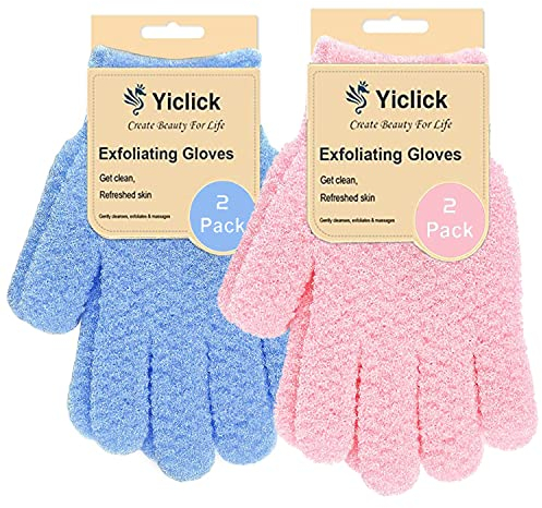 Yiclick 4 Stück Peelinghandschuh Peeling Handschuhe - Exfoliating gloves, Körperpeeling Peeling Körper, Body Scrub, Duschschwamm, Peeling Luffa Schwamm Bürste Waschlappen Rückenbürste