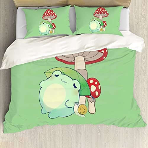 ZFRXIGN Pilz-Bettwäsche-Set Queen-Size Grüner Frosch Bettbezüge Set 3 Stück Tröster Decke Bezug Dekorativ Maschinenwaschbar Tagesdecke Deckenbezug Kawaii
