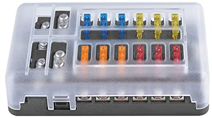 12 Wege Sicherungskasten Wasserdichter, DC 12-32V KFZ Sicherungskasten mit Led Anzeige und Kunstoff Abdeckung Auto Sicherungsdose Flachsicherung für Auto Marine Boot Wohnmobil LKW