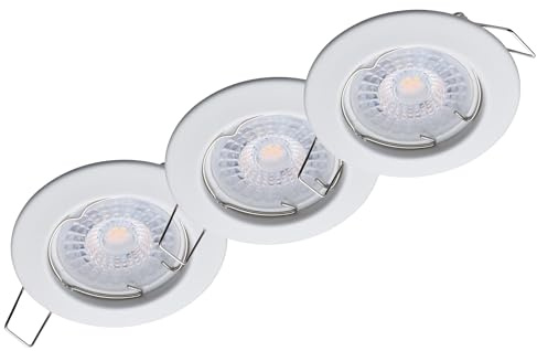 Oktaplex 3er Set Sedan LED Einbaustrahler 230V 3Step dimmbar 2700K Warmweiß | 22mm Einbautiefe, Lochmaß 60mm, 4,8W, 380lm, 110° Deckenspot Sedan, Weiß flach