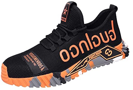 Quiteyan Sportliche rutschfeste Kevlar Sneaker with Mit Stahlkappe,Herren Leicht Arbeitsschuhe Damen rutschfest Atmungsaktiv Mit Stahlkappe,SchnüRsenkel Tragen Und Abnehmen Der Erleichtert,Orange▁41