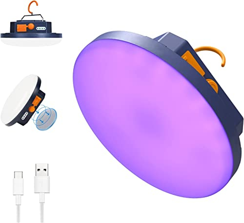Linterna Ultravioleta Led con Linterna Camping LED, 9900mAh Power Bank Recargable Lámpara Camping ,Detectar manchas de orina de mascotas Luz de Emergencia para Pesca,Senderismo,Apagón,Huracán