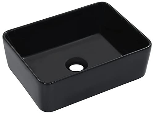 WIFESE Lavandino in Ceramica Nero Lavabo Da Appoggio Lavandino Bagno Lavatoio Ceramica Lavabo Lavanderia Lavabo Da Esterno Lavabo Da Bagno Lavabo In Ceramica 40x30x13 cm