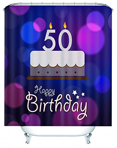 Whoiy Duschvorhang Textil 90X180, Duschrollo Anti Schimmel Polyester Badegardinen 50 Happy Birthday Kerze und Halo Lila Blau Waschbar Wasserdicht