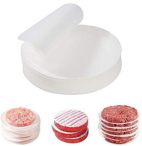 Omevett 500pcs Burger Paper Sheets 12cm Round Burger Press Papers Non-Stick 4.7 Inch Wax Paper Sheets Food-Grade Hamburger Patty Papers for Baking Patty Separating Freezing BBQ