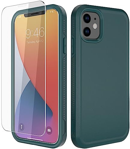 Diverbox for iPhone 11 Case [Shockproof] [Dropproof] [Tempered Glass Screen Protector],Heavy Duty Protection Phone Case Cover for Apple iPhone 11 (Dark Green-2in1)