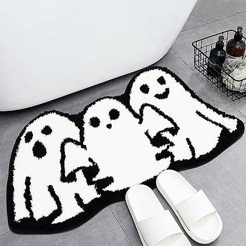 Percozzi Halloween-Badteppich, Geister-Badezimmerteppich, rutschfeste Bodenmatte für Badezimmer, Küche, Teppich, weich, saugfähig, Badewannenmatte, Zimmer, Halloween-Badteppich