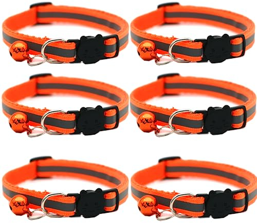 Hepplly 6-Pack Katzenhalsbänder Quick Release Reflective Kitten Halsband mit Glocke (Orange)