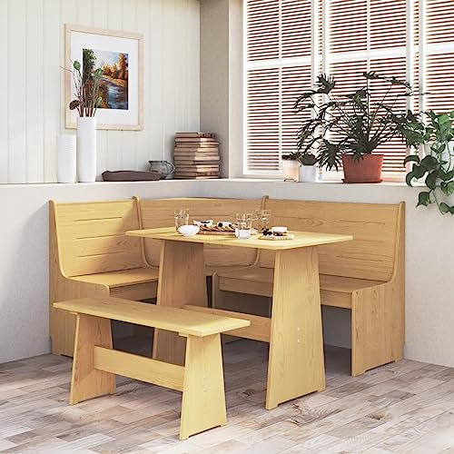 Homgoday Eckbank 151 cm aus massivem Kiefernholz, braun, Gartenbank, Bank für Balkon, Terrasse & Garten