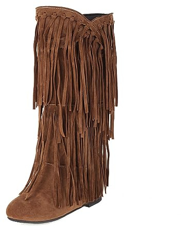 gongxifacai Womens Fringe Western Boots Fashion Hidden Heel Knee-high Boots