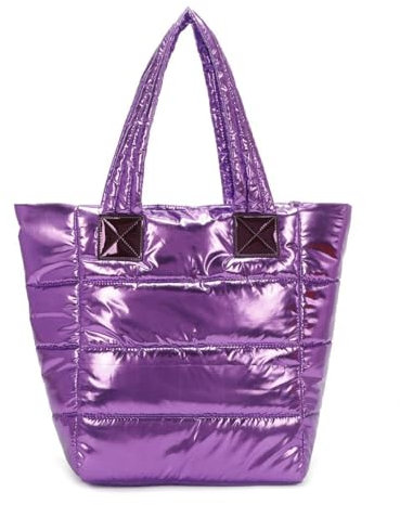 ITALYSHOP24 OBC XXL Damen Tasche Nylontasche Shopper Schultertasche Umhängetasche Beuteltasche Handtasche Weekender Reisetasche Shopping Bag Violett V1