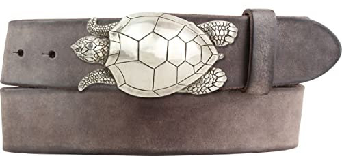 BELTINGER Gürtel mit Schildkröte-Gürtelschnalle aus weichem Vollrindleder 4 cm Used-Look | Druckknopf-Gürtel mit Schildkröten-Buckle 40mm | Vintage-Look | Braun 85cm