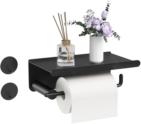 Porte Papier Toilette: Porte Papier Toilette Mural Acier Inoxydable Auto-Adhésif sans Perçage avec Étagères Support Papier Toilette avec Porte Rouleau WC pour Salle de Bain et Cuisine (Noir)