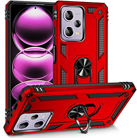 Coque pour Xiaomi Poco F5 5G Housse Antichoc avec Anneau Rotatif Aimant 360 Degrés Etui Magnétique Rigide Dure Armure Bague Support Renforcée (Xiaomi Poco F5 5G, Rouge)
