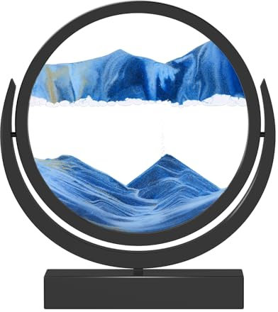 E-SHIDAI Moving Sand Art Picture in Motion Round Glass 3D Deep Sea Landscape, Dynamic Sand Art Sandscapes, Sensory (12in, Blue)
