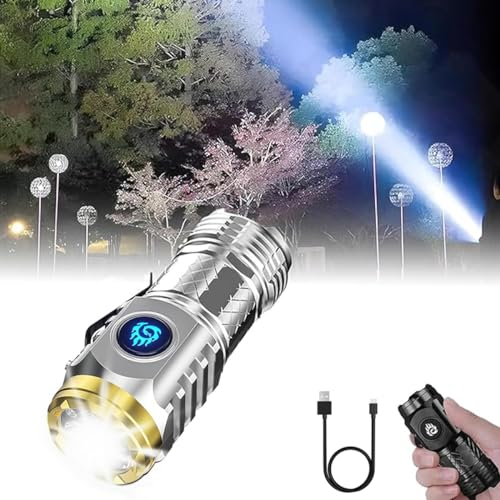 copap Mini Taschenlampe LED Aufladbar, taktische taschenlampe klein, akku Flashlight Taschenlampen mit 5 modi, Wasserdichte Handlampe für Outdoor, Camping, Wandern, Notfäll (Silber)