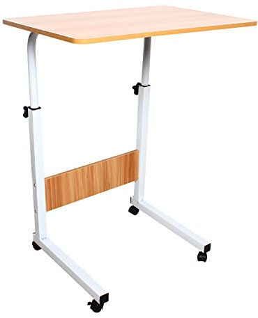 Queeucaer Pflegetisch Höhenverstellbar Home-Office-Schreibtische C-förmiger moderner Sofatisch aus Holz Laptop-Ständer Kaffee-Snack Tisch Betttisch Laptoptisch mit Rollen
