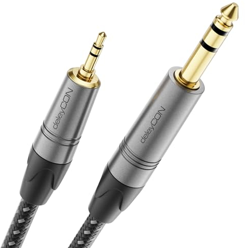 deleyCON 3,0m Cavo Jack Cavo per Strumenti Jack da 6,35 mm a 3,5 mm TRS (Stereo) AUX - Qualità da Studio - in Puro Rame OFC (AWG24) - per Amplificatore Mixer Chitarra Elettrica Basso Tastiera